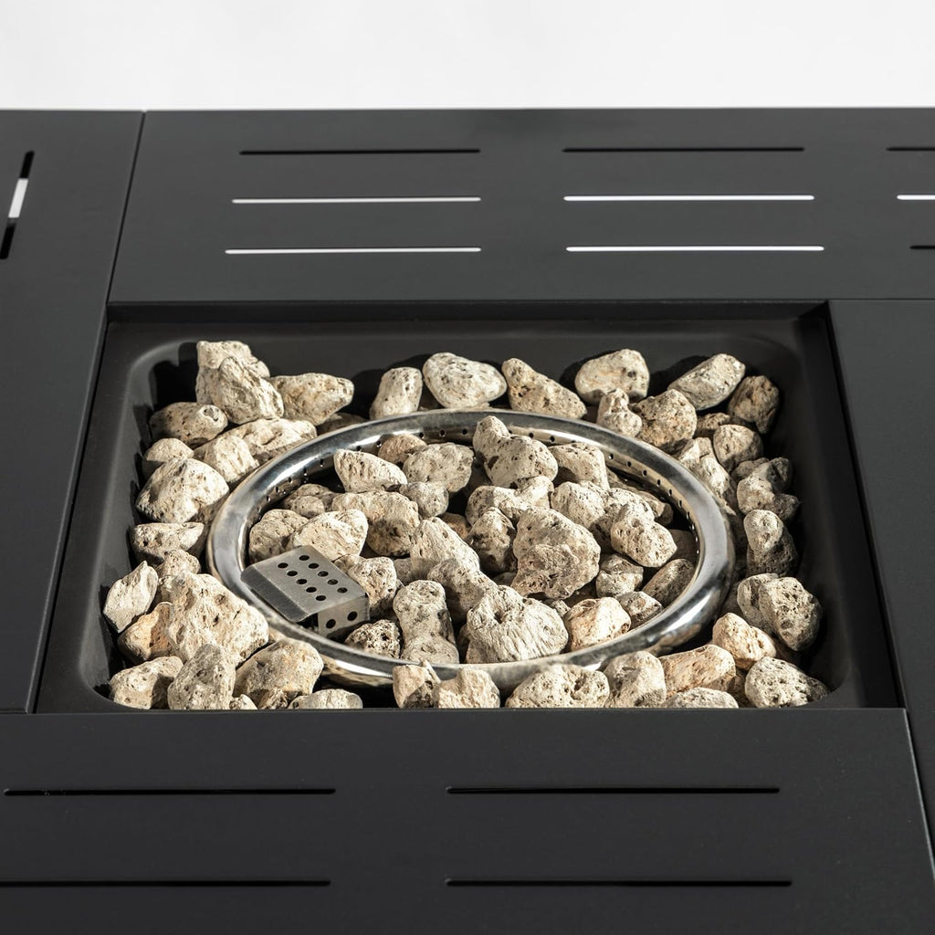 AJ Enjoys 34'' Propane Fire Pit Table, 50,000 BTU Detachable Tabletop Fire Table with Steel Lid, Laval Rocks, Deck Safe Fire Pit, Gas Fire Pits for Outside Patio