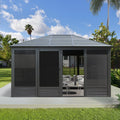 Domi 11x15FT Outdoor Sunroom Gazebo, Aluminum Solarium with Galvanized Steel Sloping Roof, Detachable PE Screens, 2 Sliding Doors, Permanent Sun Room Hardtop Screen House for Patio Deck Garden