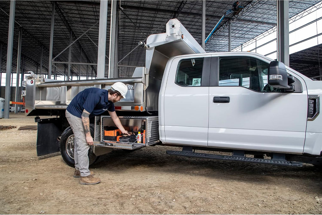 Buyers Products 1705105 Silver Diamond Tread Aluminum Underbody Truck Box with T-Handle Latch, 18 x 18 x 36 Inch, Durable Contractor Toolbox For Organization And Storage, Job Tool Chest