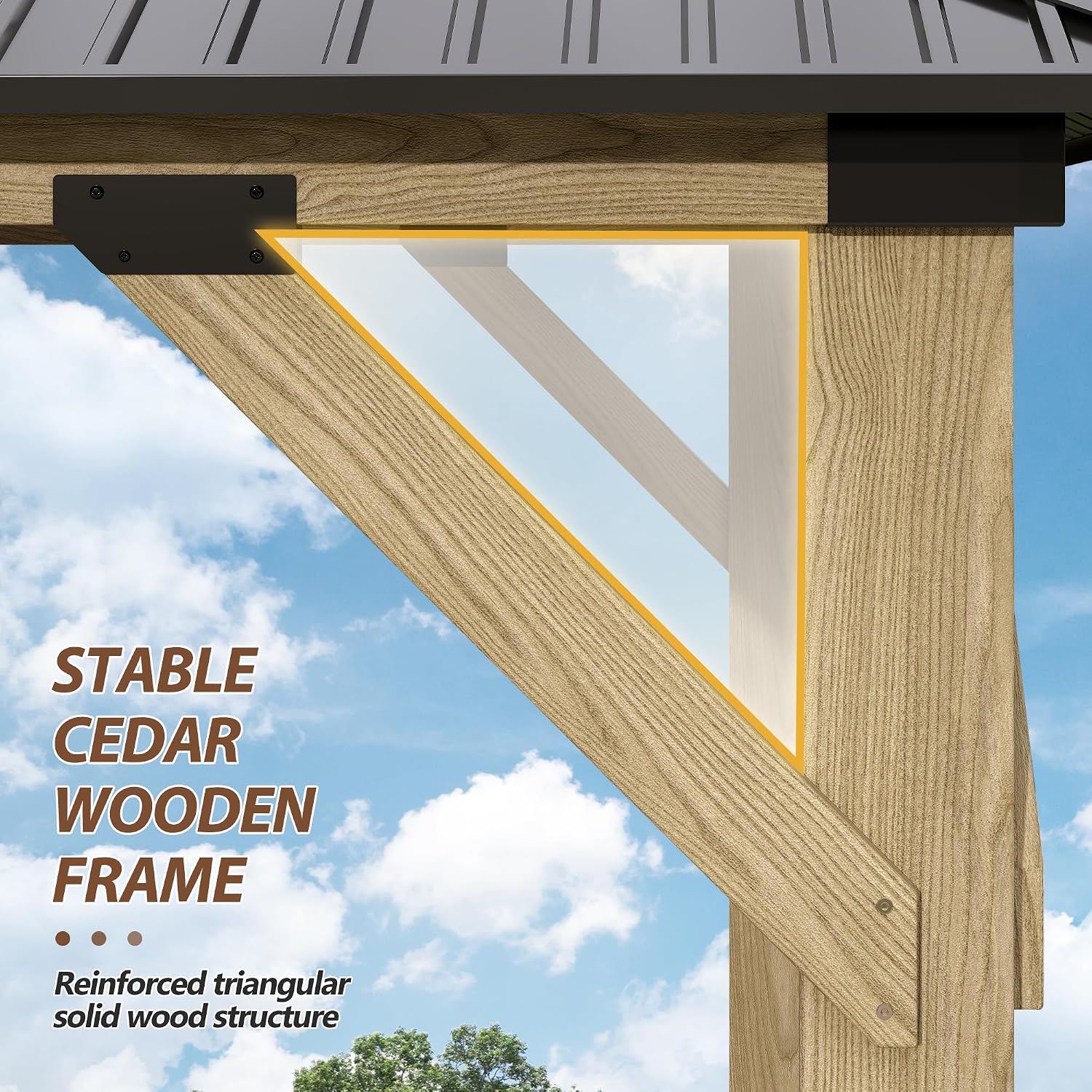 11x13 FT Wood Gazebo,Outdoor Wooden Hardtop Gazebo with Galvanized Steel Doule Roof,Cedar Wood Frame Gazebos Patio Backyard Deck