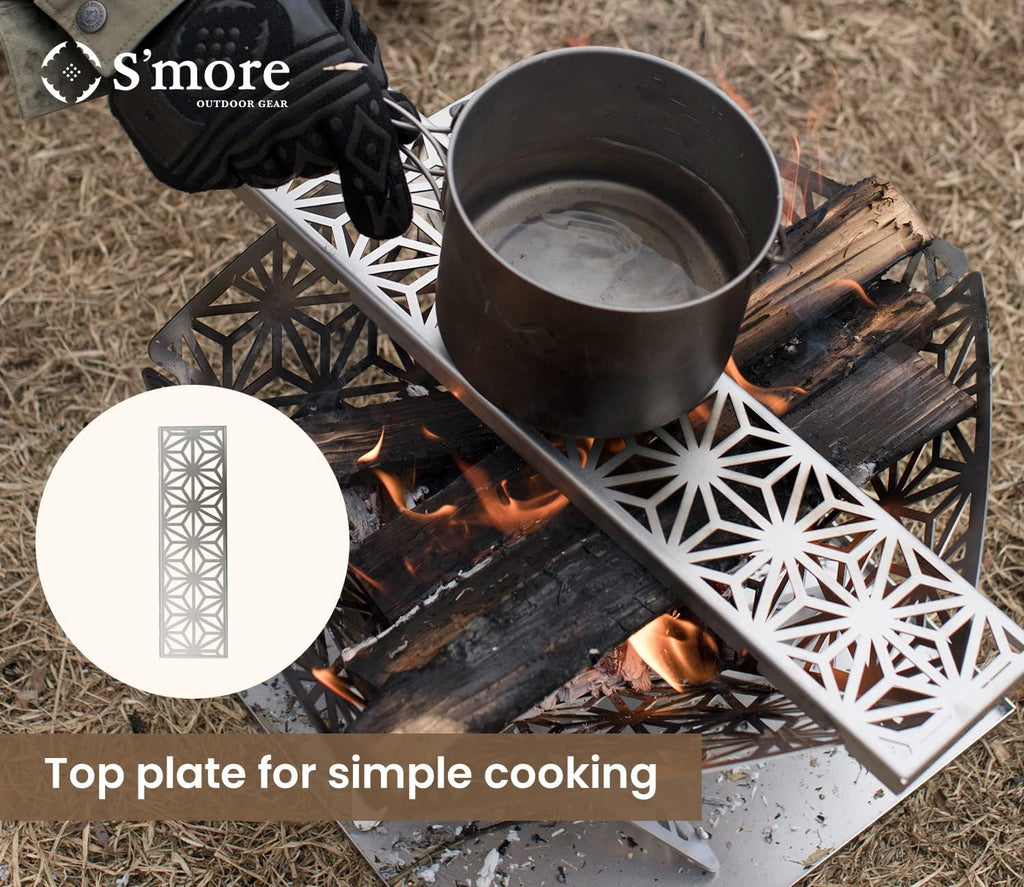 S'more Portable Assembled Camping Fire Pit,Outdoor Fire Pit with grill for cooking,Firepit Stove with storage bag,Backyard Patio Garden Fireplace for Camping, Outdoor Heating,Bonfire,Picnic-S size