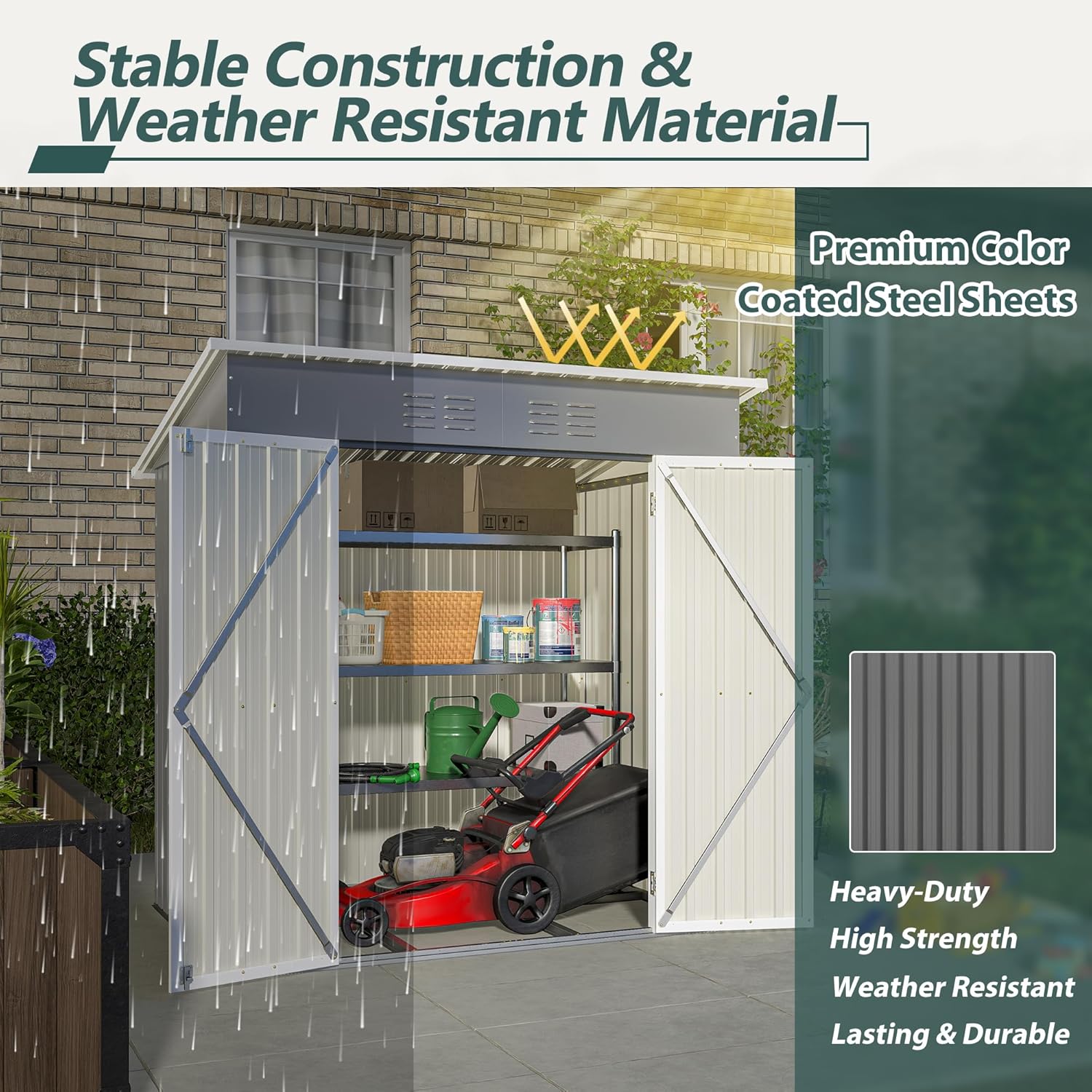 6x4 FT Shed Outdoor Storage Metal Large Garden Tool Sheds with Lockable Doors Floor Frame Shed-Roof Waterproof Steel Utility Equipment Sheds for Backyard Patio Lawn Poolside, Grey