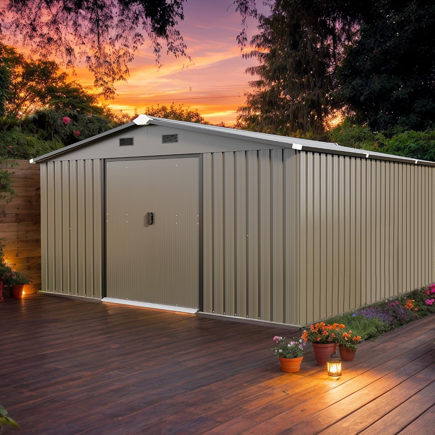 10x12 FT Metal Outdoor Storage Shed with Windows and Tool Kit, Heavy Duty Color Steel Panel, Weatherproof Utility Shed for Backyard Garden, Large Storage Building for Tools, Equipment and Bikes