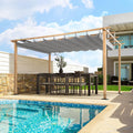 HAPPATIO 10' X 13' Wood-Grain Aluminum Pergola - Adjustable Sun Shade Canopy with Retractable Roof for Backyard, Deck, Patio, by The Pool（Gray）