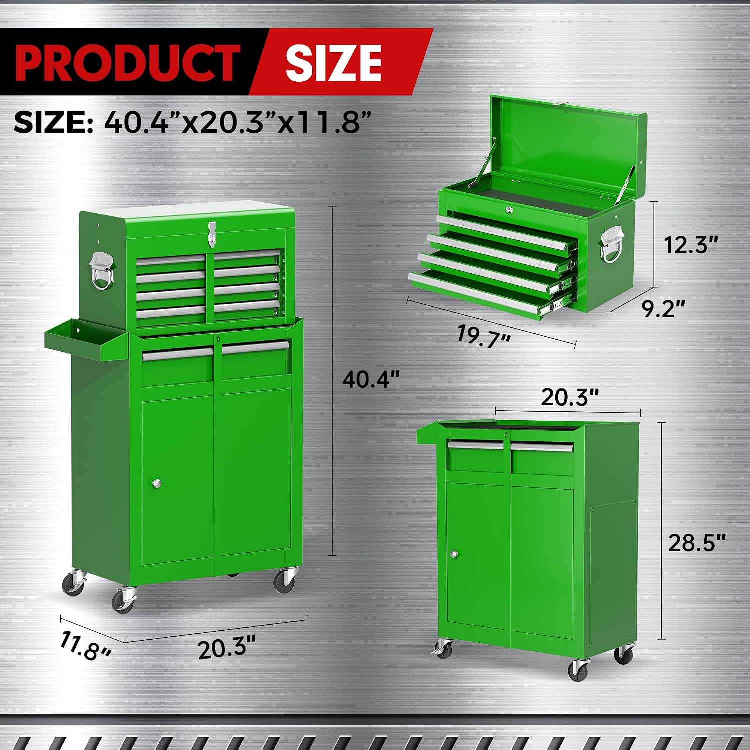 5-Drawer Rolling Tool Chest - Heavy-Duty Steel Tool Cabinet with Detachable Top Box, Locking Wheels & Security System for Garage/Workshop, 2-in-1 Design (Green)