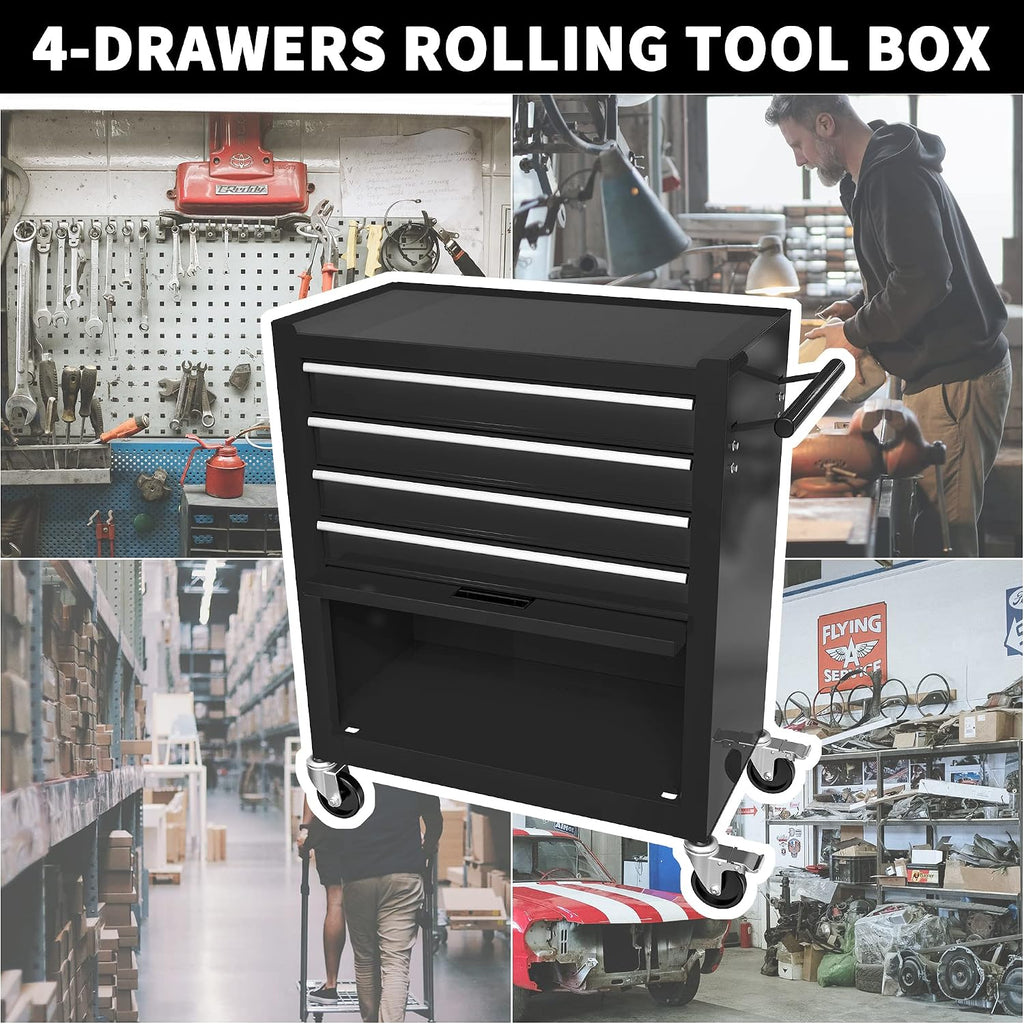 4-Drawer Tool Cart on Wheels, Rolling Tool Box，Heavy Duty Utility Industrial Service Cart Storage Organizer with Locking System, for Mechanic, Warehouse, Garage, Workshop