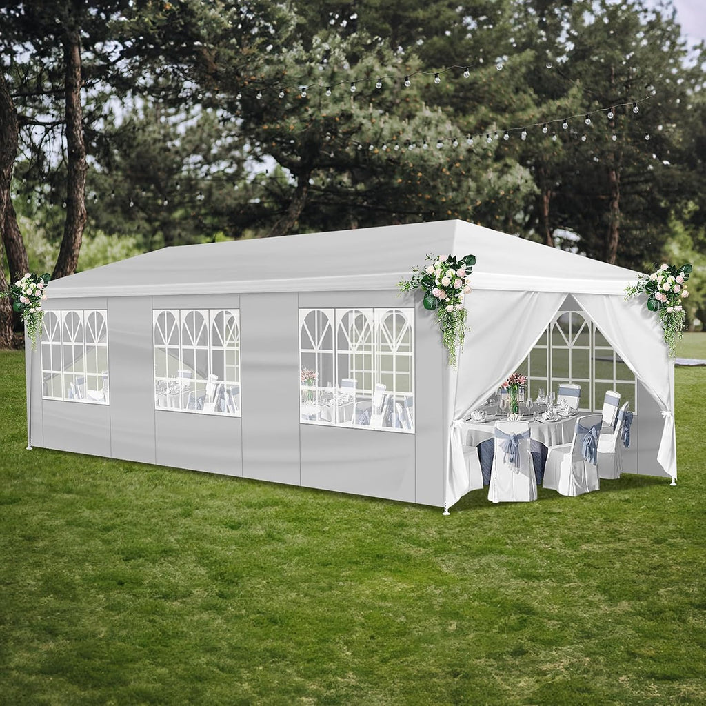 Outdoor Party Tent Wedding Birthday Tents for Parties Canopy Tent with Removable Sidewalls & Transparent Windows Outside Gazebo Event Tent for Garden Patio and Backyard (10'x30'/8 Sidewalls)