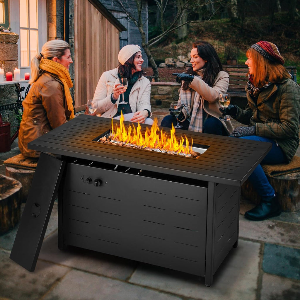 EcoNook 45 inch Propane Fire Pit Table,50000 BTU Gas Fire Pits Table with Lid & Lava Rock & Waterproof Cover, Outdoor Propane Firepit for Dining or Party, Outside, Patio, Garden, Yard
