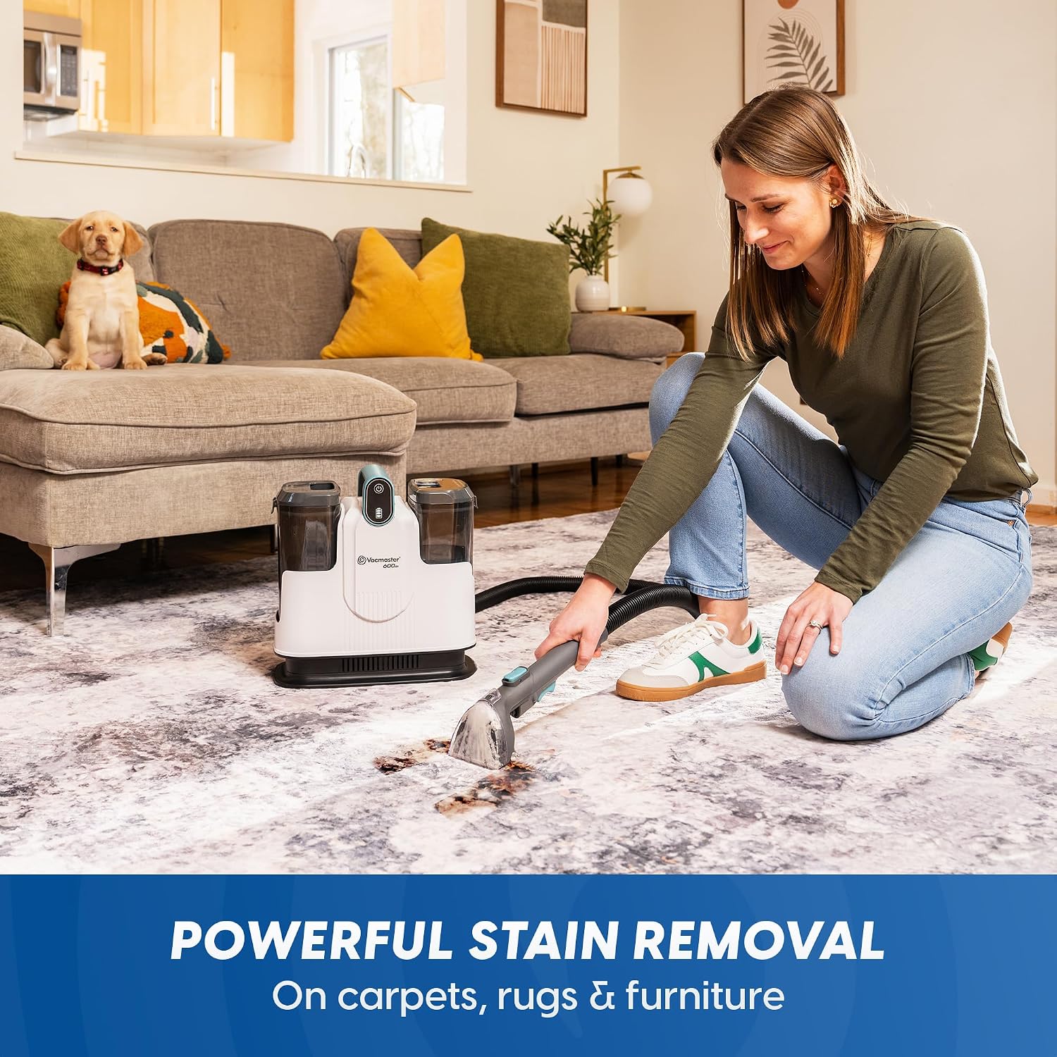 Vacmaster 600 Series 24V Cordless Portable Carpet & Upholstery Spot Cleaner Machine, 16Kpa Power Suction, with Hose Cleaning Tool and Versatile Tools for Pets, Area Rugs & Couches – DSCC2401 0101