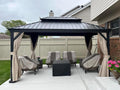 PURPLE LEAF 10' X 14' Aluminum Gazebo with Galvanized Steel Double Roof Permanent Hardtop Gazebo for Patio Lawn and Garden Included Netting and Beige Curtains