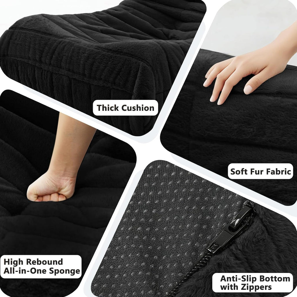 Bean Bag Chair for Adults, Giant Bean Bag Sofa Oversized Beanbag Chairs, Fireside Bean Bag Couch with High Density Sponge Filled Large Bean Bags Chair for Apartment Living Room Bedroom, Black