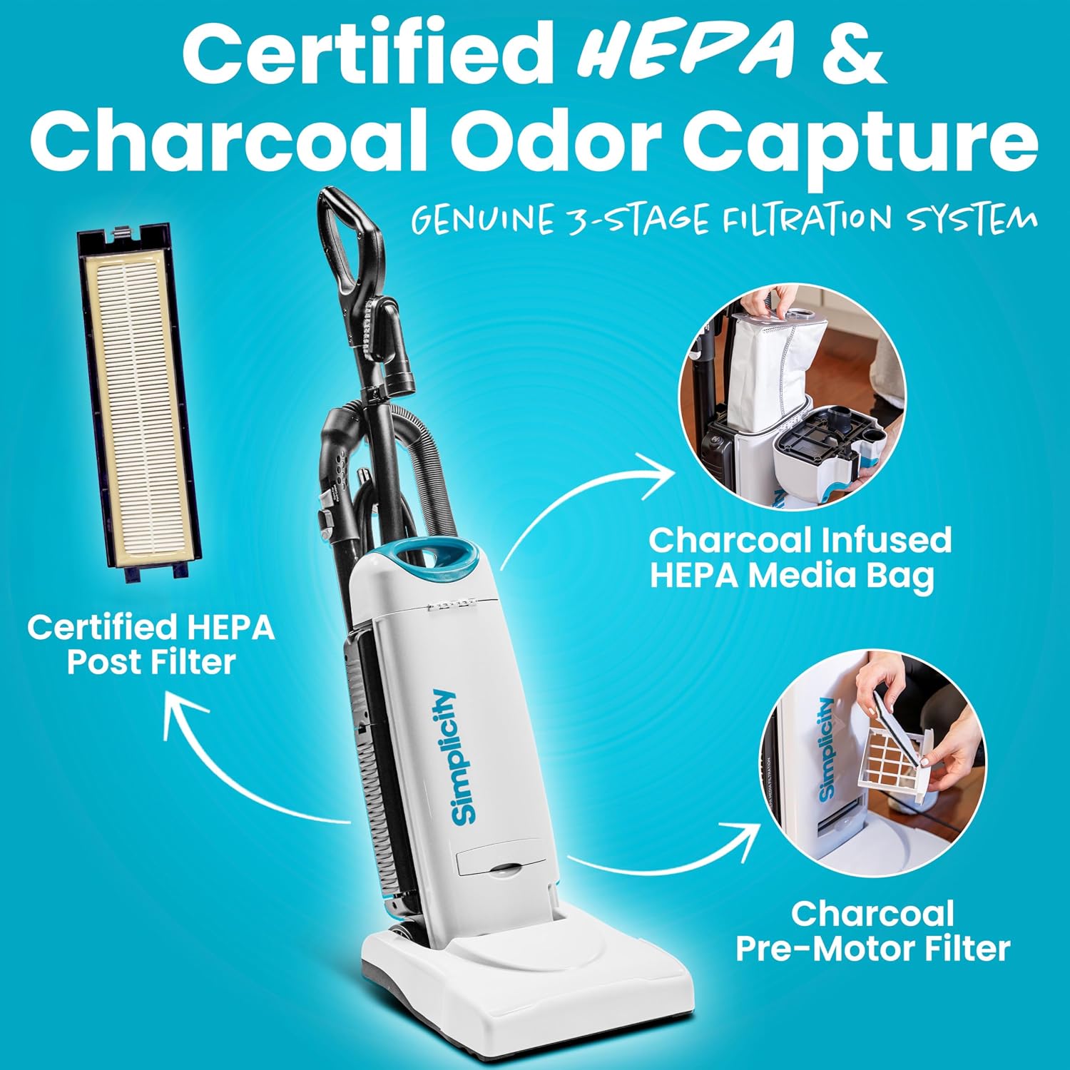 Premium Allergy Upright Vacuum Cleaner – Multi-Surface Bagged Vacuum Cleaner for Home with Charcoal HEPA Filter Media, Powerful Pet Hair Pickup, Brushroll Activation Switch, S26