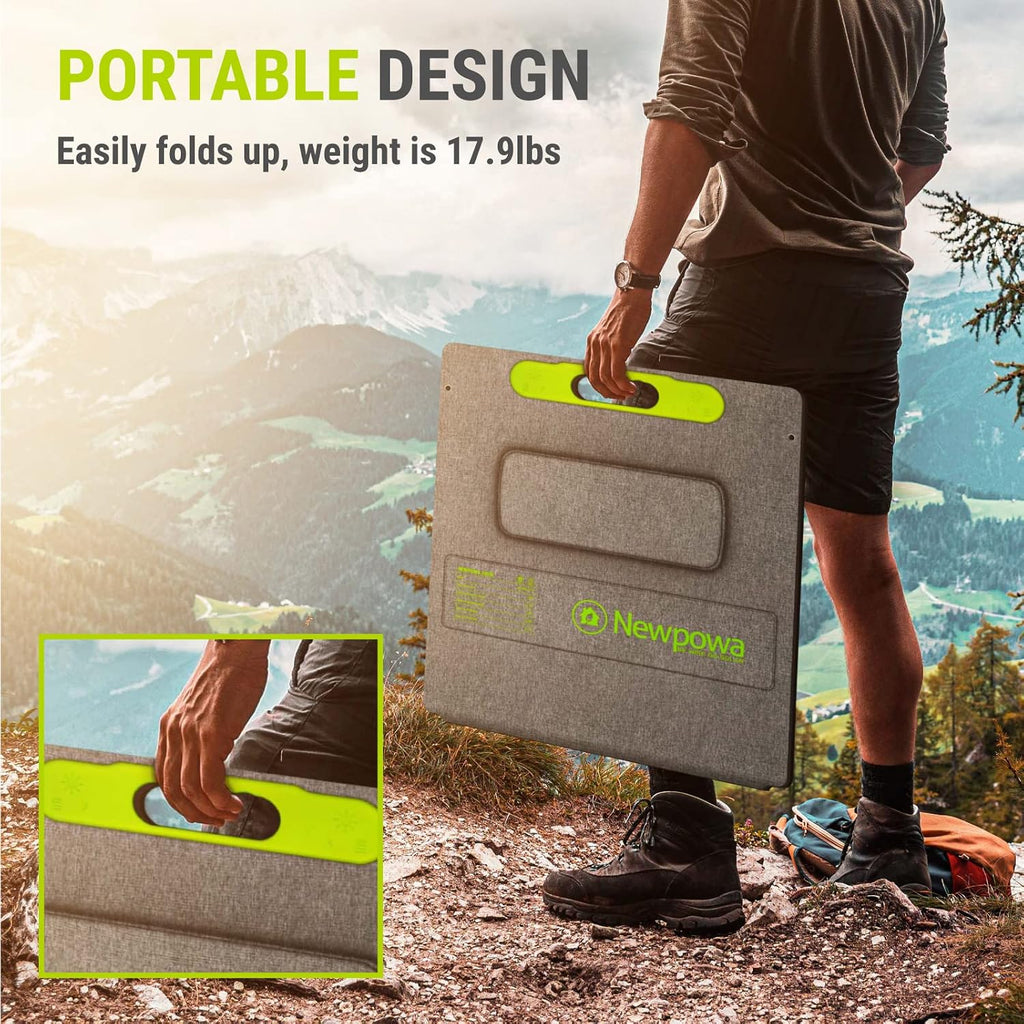 Newpowa 200W Portable Solar Panel Kit with Adjustable Kickstand Case 200 Watt 12V Foldable Solar Panel+20FT Extension Cable+15A PWM Solar Charge Controller+Battery Clamp Set with 3ft Wire