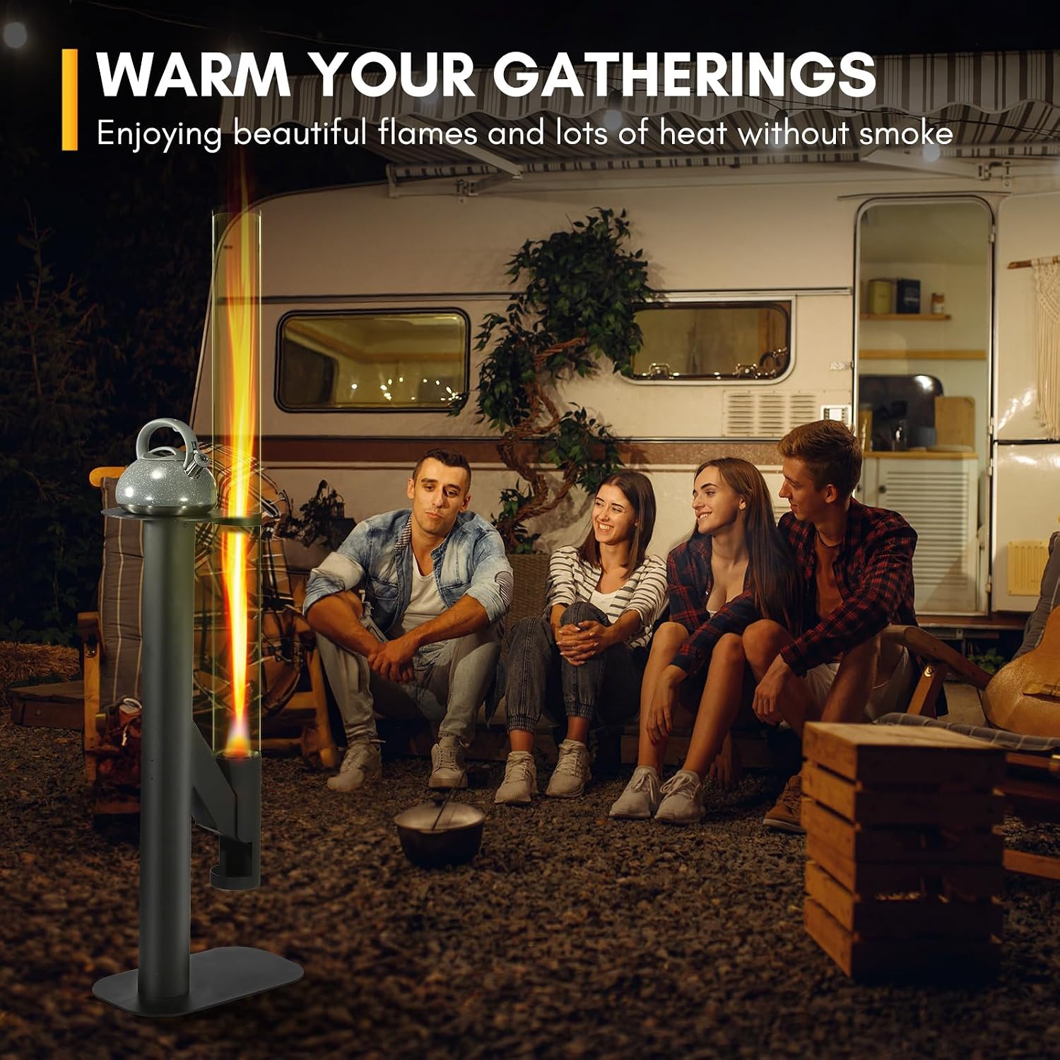 Rayzi 67 Inch Pellet Stove, Decorative Patio Wood Pellet Heater, Pellet Fire Pit for Outdoor - Smokeless Flame, Outside Backyard Bonfire, Burning Fireplace for Ambiance Camping Garden Picnic