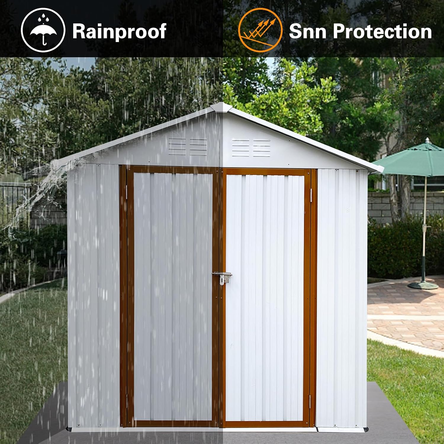 KEIKI 4x6 FT Outdoor Metal Garden Storage Shed with Shutter Vents and Peaked Roof for Lawn Patio