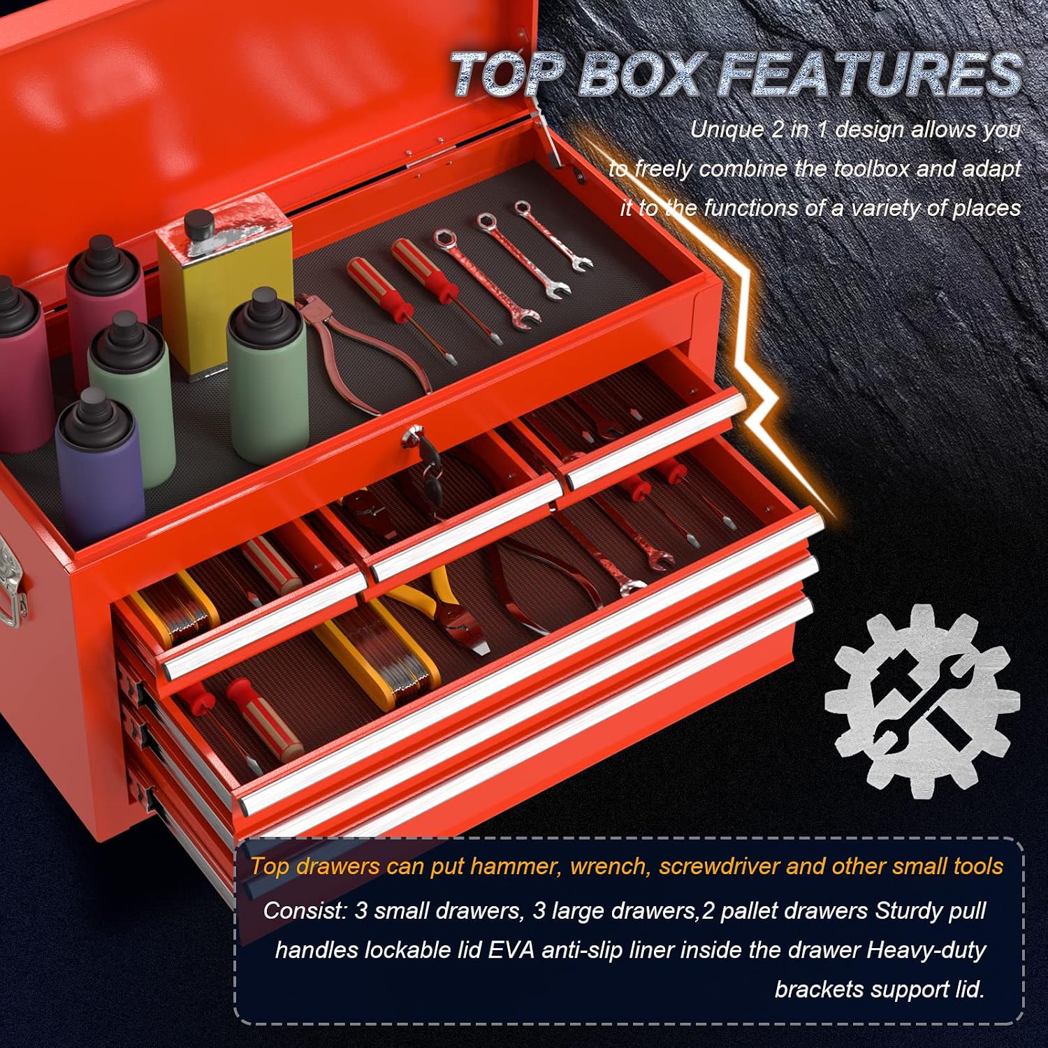 Go Big 8-Drawers Tool Chest Tool Box, Rolling Tool Chest with Wheels, Rolling Tool Box with Wheels, Garage Tool Storage Cabinet on Wheels, Locking System Toolbox(Red)