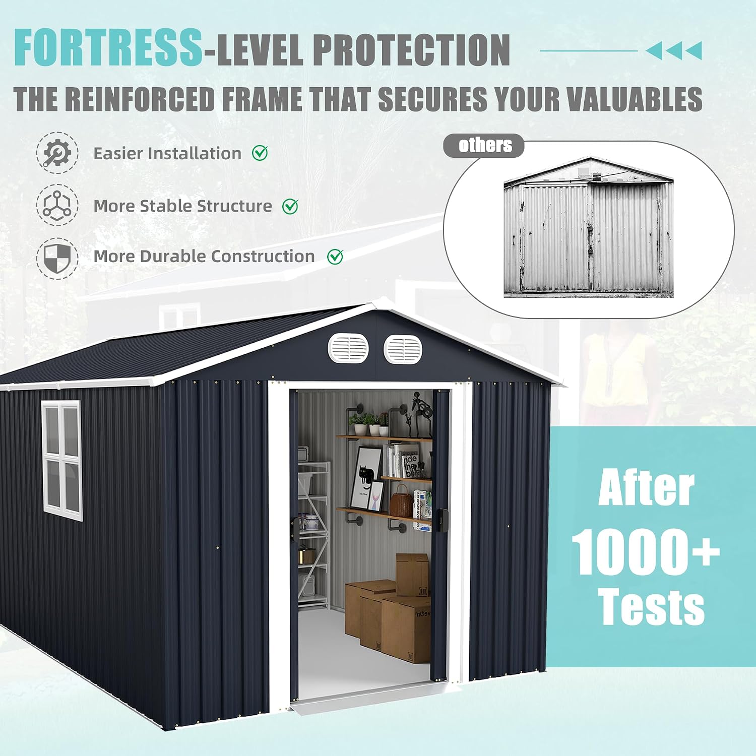 KEIKI 8x12 FT Outdoor Storage Shed, Heavy-Duty Metal Shed with Lockable Doors & Air Vents, Weather-Resistant Garden Tool Storage for Backyard Patio, Dark Gray