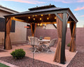 PURPLE LEAF Hardtop Gazebo 10' X 13' Outdoor Pavilion Metal Roof with Netting and Curtains Backyard Deck Garden Outside Permanent Heavy Duty Patio Aluminum Canopy