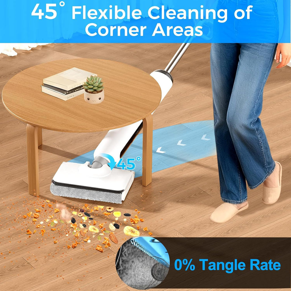 Wet Dry Vacuum Cleaner Cordless, 23KPa Vacuum Mop for Hard Floors, Up to 45 Min Runtime, 180° Lay-Flat Design with Hot Water Self-Cleaning & 185°F Hot Air Drying, Anti-Tangle Brush for Pet Hair