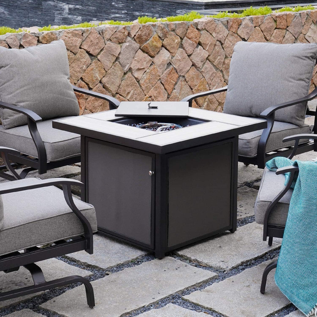 Grand Patio Outdoor Gas Fire Pit Table 32 Inch Ceramic Tile Tabletop Propane Square Fire Table with Cover/Lid for Patio Up to 50,000 BTU Heat