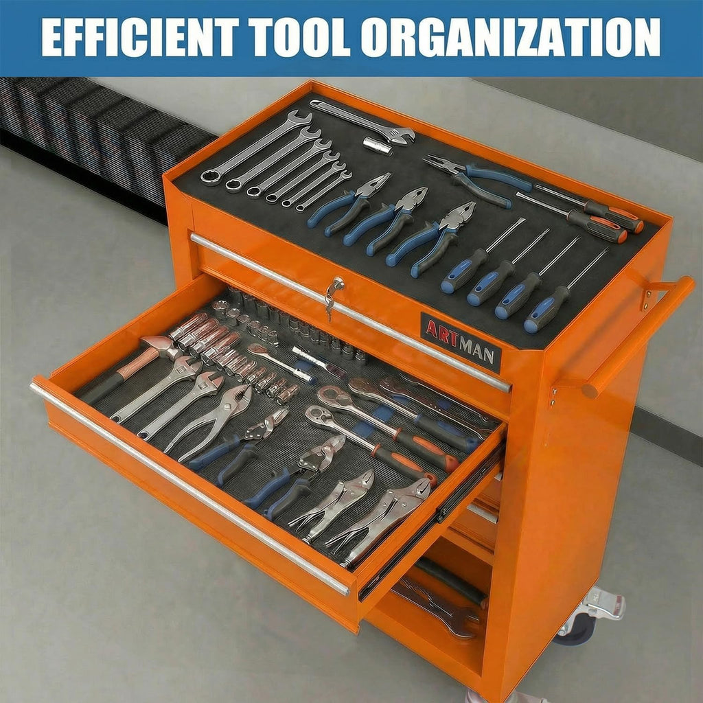 4 Drawers Tool Cart on Wheels, Rolling Tool Box Tool Storage, Drawers Rolling Tool Box Organizer Tool Case for Garage, Warehouse, Workshop, Repair Shop (4 Drawers-Orange)