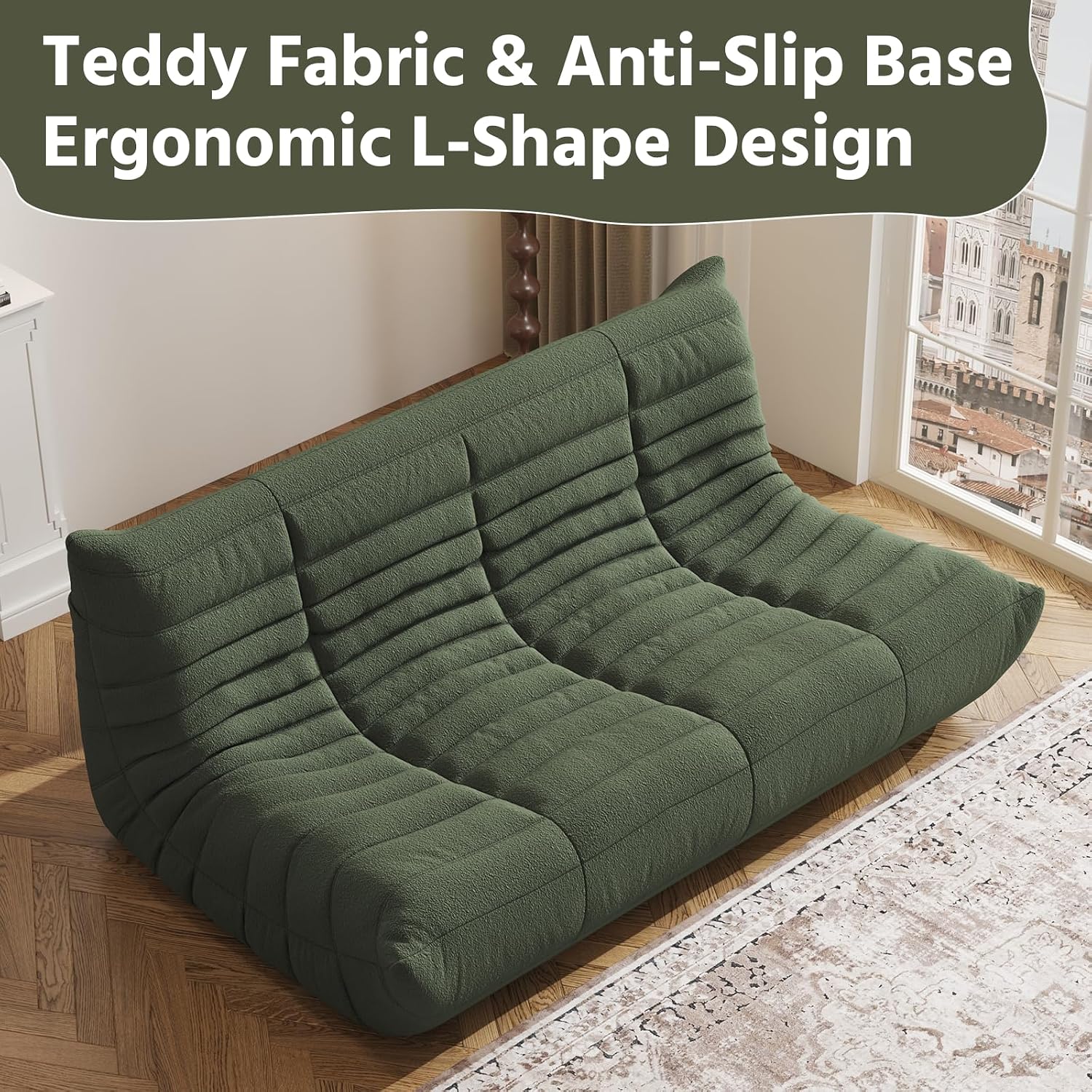 3-Seater Giant Loveseat Boneless Bean Bag Chair for Adults - Teddy Fleece Fireside Accent Chair with Memory Foam, Comfy Lazy Floor Sofa Couch Chaise Lounge for Living Room Bedroom Theater