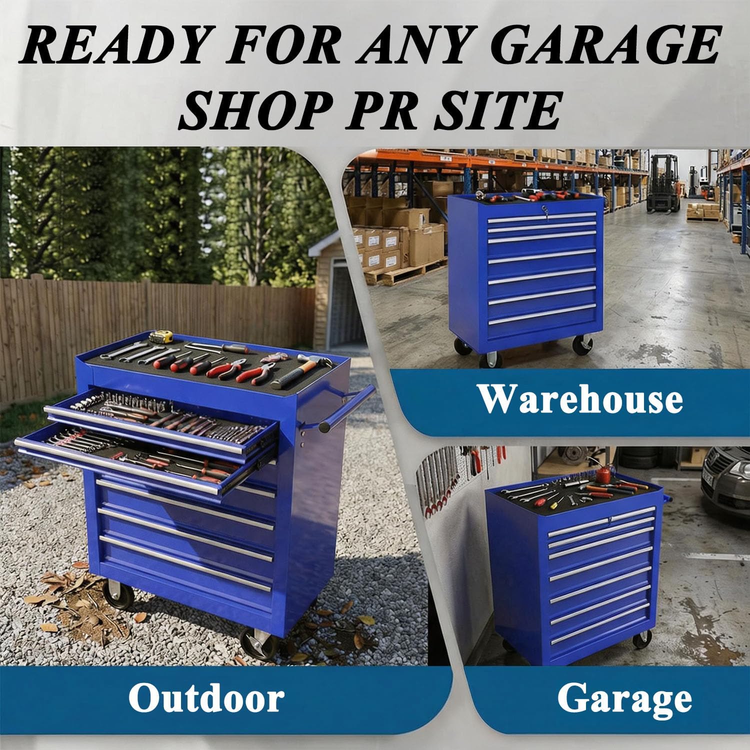 7 Drawers Tool Cart on Wheels, Multifunctional Rolling Tool Chest Tool Storage, Drawers Rolling Tool Trolley Organizer Tool Case for Garage,Warehouse,Workshop,Repair Shop (7 Drawers-Blue)
