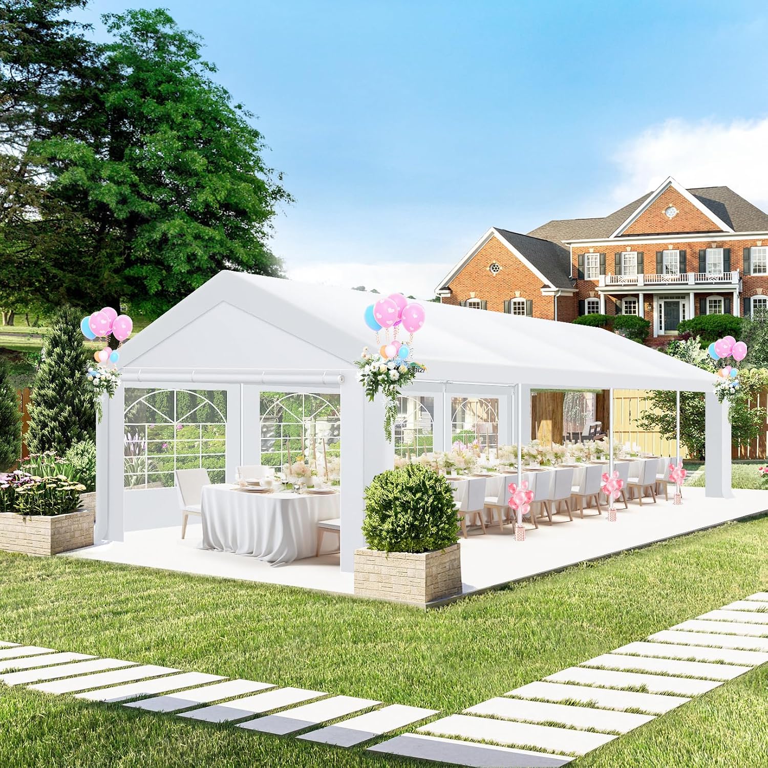 COBIZI 10x30 FT Party Tent Heavy Duty, Large Outdoor Wedding Tents for Parties with 8 Sidewalls & Built-in Sandbags,Waterproof Event Canopy Gazebo Commercial Tent for Carport,Patio,Windproof