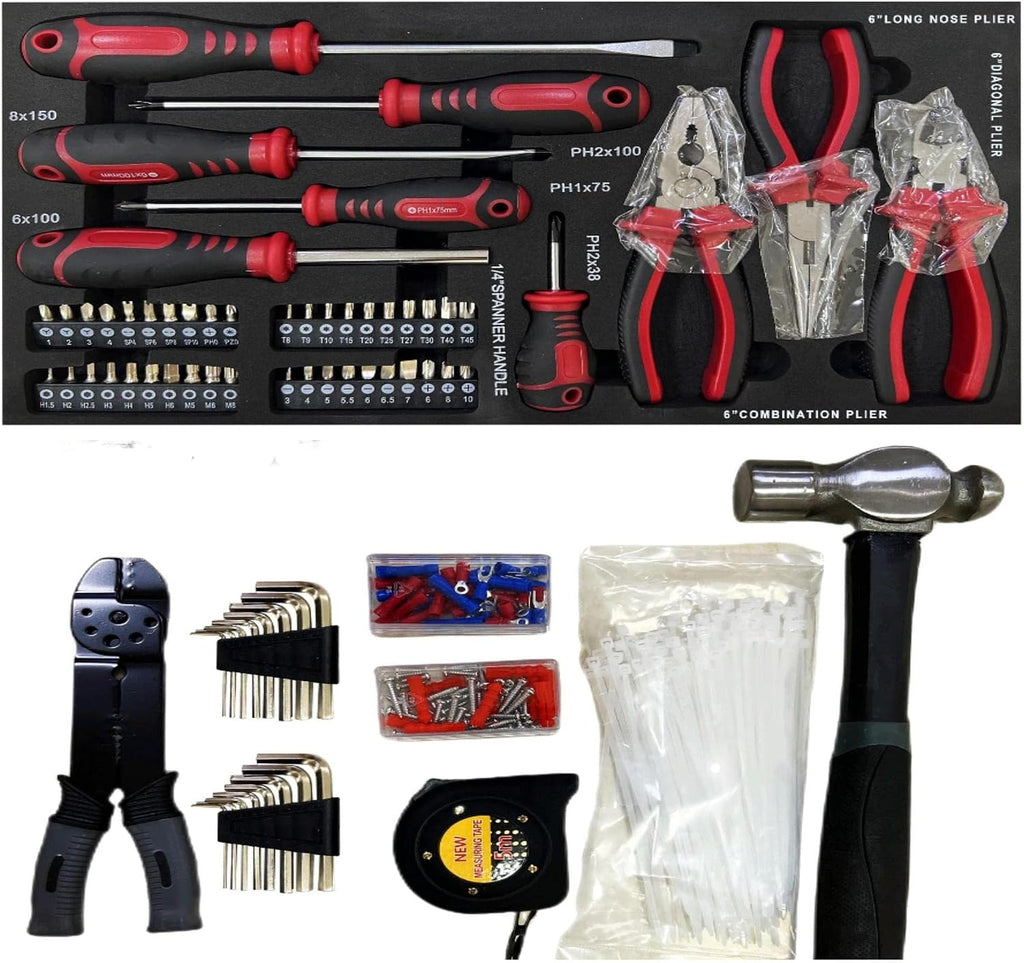 Campfun 439PCS Tool Set, Mechanic Tool Set for Home, Tool Box Set 4-Tier Socket Wrench Ratchet Plier Nails, Home Tool Set Mechanics Kit with 3 Drawers Organizer for Adults Man Handyman, Red
