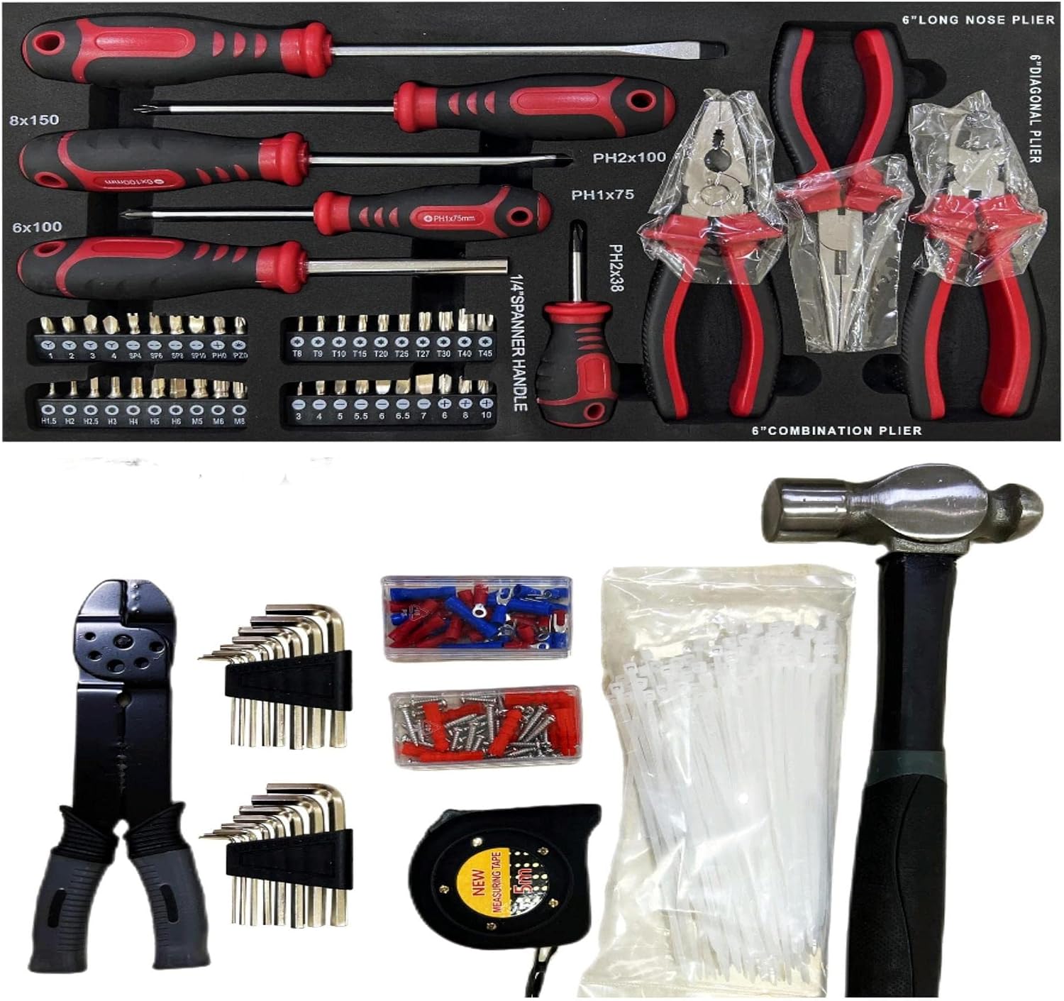 Campfun 439PCS Tool Set, Mechanic Tool Set for Home, Tool Box Set 4-Tier Socket Wrench Ratchet Plier Nails, Home Tool Set Mechanics Kit with 3 Drawers Organizer for Adults Man Handyman, Red