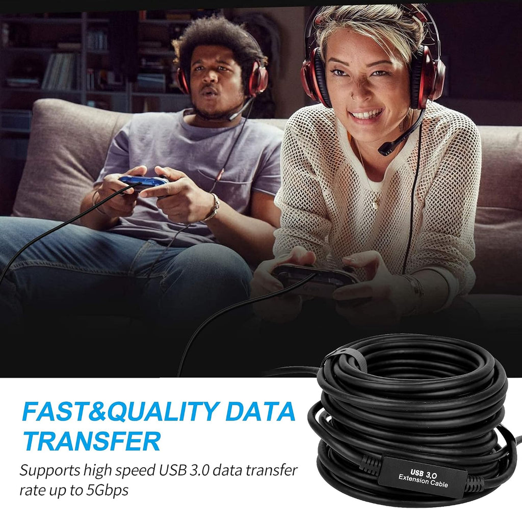100FT USB 3.0 Active Extension Cable, USB 3.0 Extension Cord A-Male to A-Female, With High-Speed Data Signal Amplifier, Compatible With Quest 3,VR,Rift,360 Kinect,Xbox,Webcam,PS4, HD Camera or More
