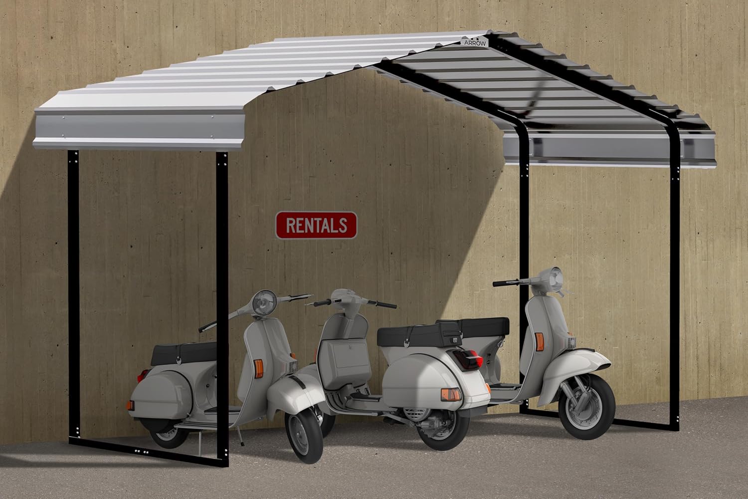 Arrow Metal Canopy, Galvanized Steel Outdoor Awning for Grill, ATV, and Motorcycle Protection, Weather-Resistant Shelter, 12' x 6' x 7', Eggshell
