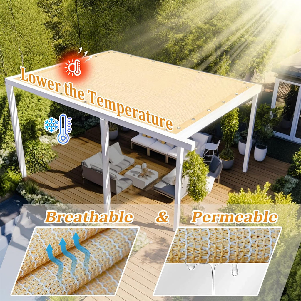 Shade&Beyond Customized Size 16' X 16' Shade Cloth with Grommets, 90% UV Protection UV Protection Mesh Tarp Sun Screens for Patio GN04, Wheat