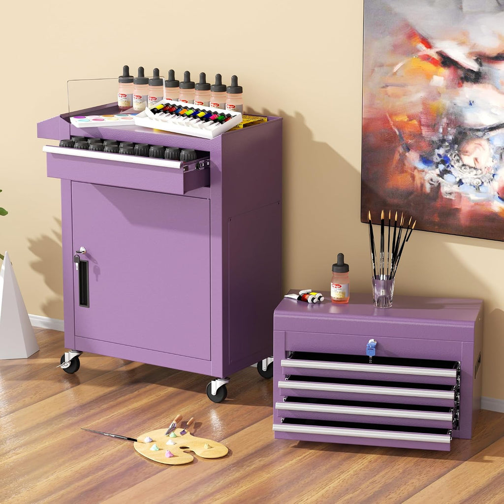 INTERGREAT Purple Tool Chest, 5-Drawer Rolling Storage Cabinet, Detachable Top Tool Box - Lockable Wheels, Garage & Workshop Barbershop Tool Cart