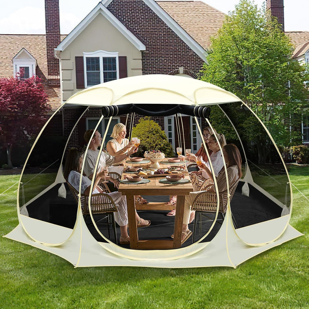 12x12Ft Pop-Up Canopy Screen House Tent - Outdoor Screen Room with 10 Mesh Side Panels Not Waterproof, Includes Carrying Bag - Fit 8-10 Person