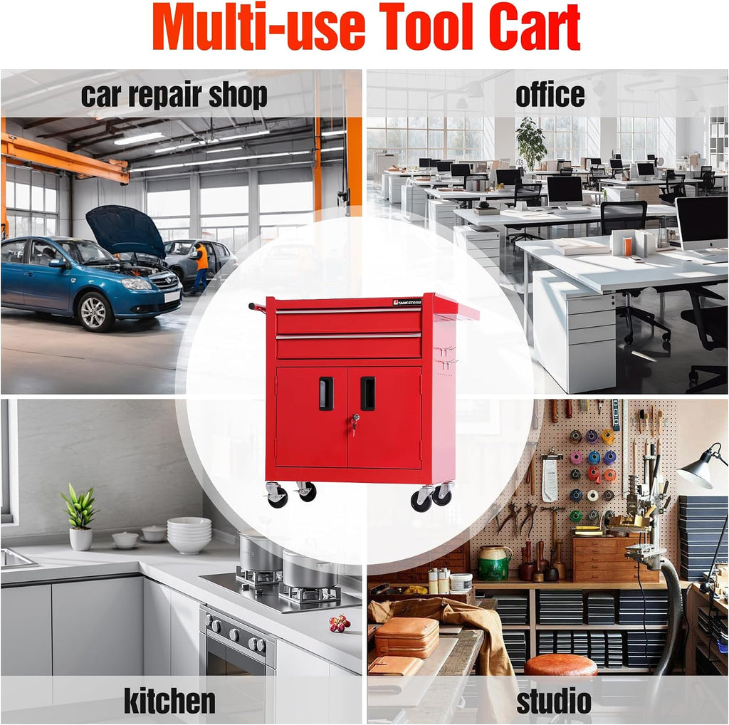 Tool Chest Heavy Duty Cart Steel Rolling Tool Box with Lockable Doors (TZ12 Red)