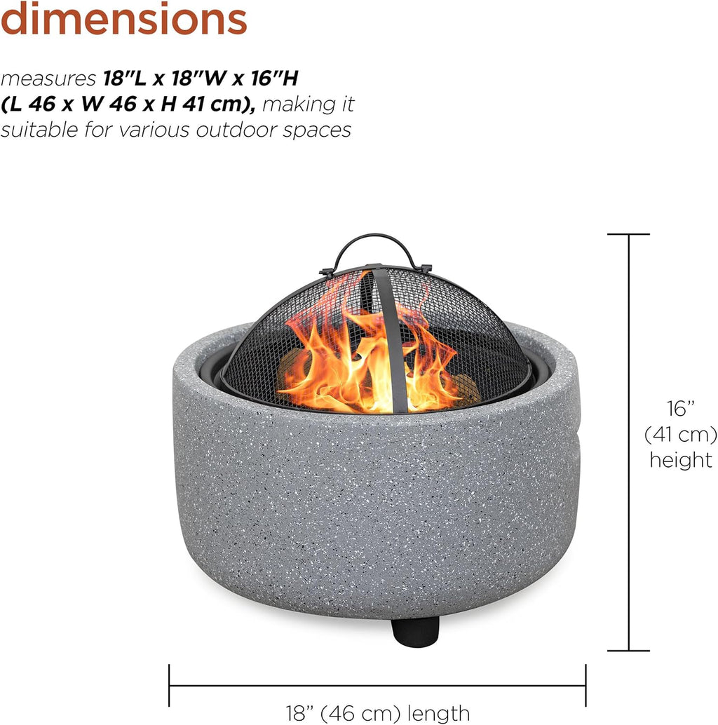 Alpine Corporation QFC334 Contemporary Gray Woodburning Firepit with Lid & Wood Poker, Decor for Patio & Deck, 16' H, Gray