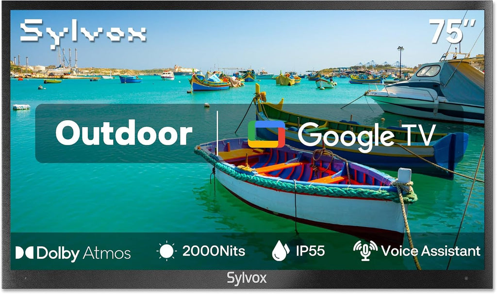 SYLVOX New 75' Outdoor Smart TV, Superior Waterproof Performance, Upgraded Matte Finish for Enhanced Anti-Glare Effect, Full Metal, with Dolby Atmos, 2000nits, Full Sun Pool Pro 3.0+ Series