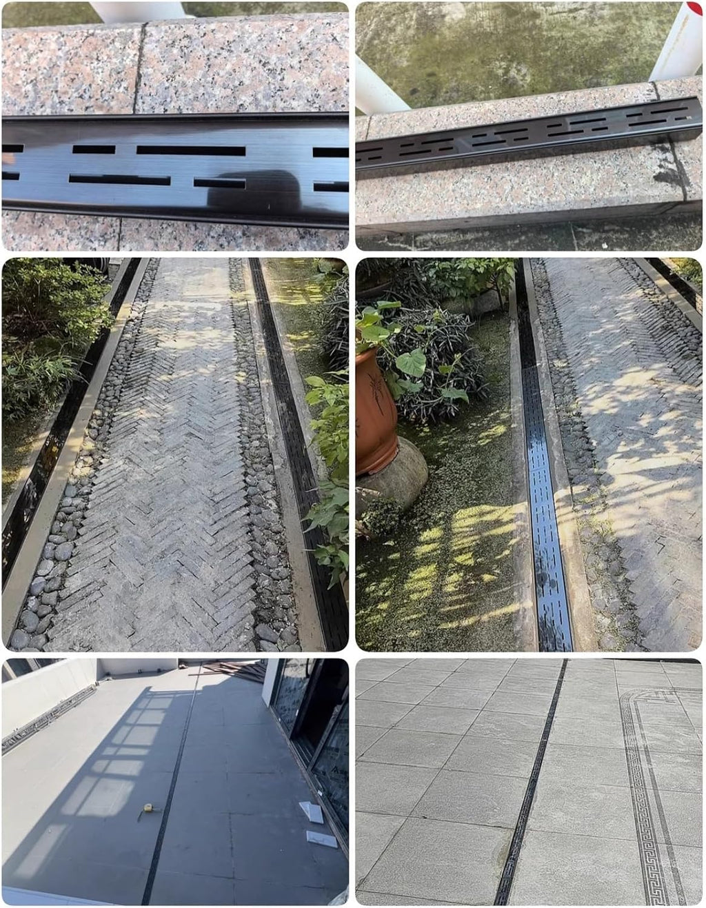 LZMZMQ 2 in. X 6.5 ft. Slim Channel Drain Kit, Balcony/Patio/Gazebo/Pool/Deck Low Profile Drainage Trench System Splicable, Garden Narrow Long Sewer Gutter Drain Pipe with Cover(Black,Set of 2)
