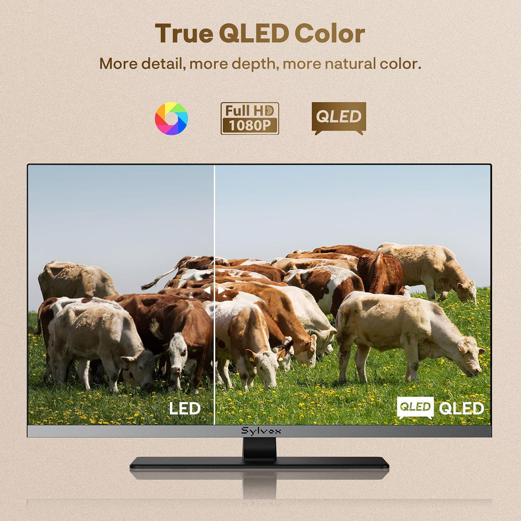 SYLVOX RV TV, 12V QLED TV with DVD Player Built-in, 32 Inch Smart Television for Camper, 12 Volt DC Power Low Energy Consumption, HD 1080P, Bezel Less Design