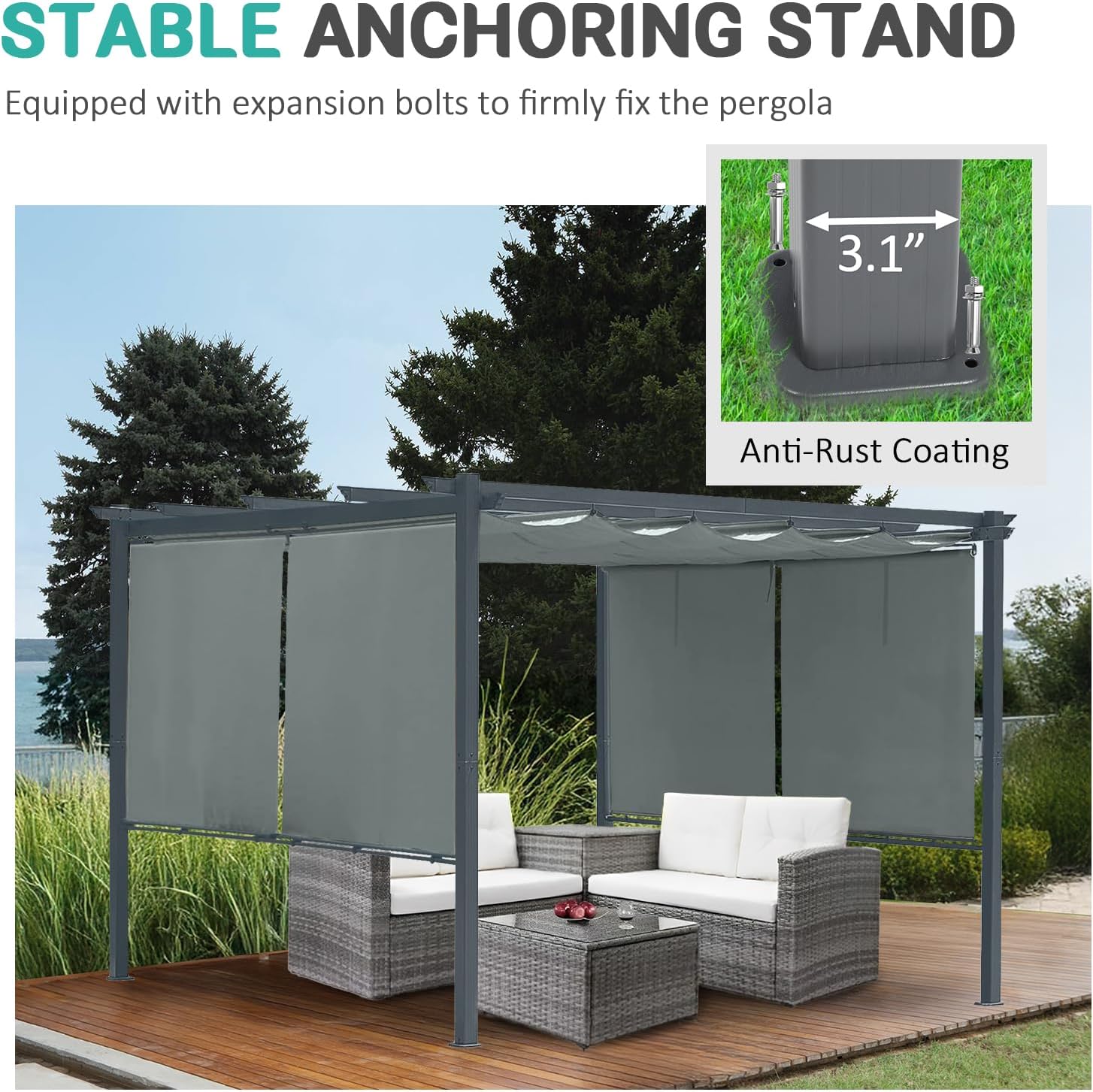 10 x 12 Ft Outdoor Aluminum Pergola, Retractable Canopy & 2 Sides Shades for Patio Backyard Garden Deck