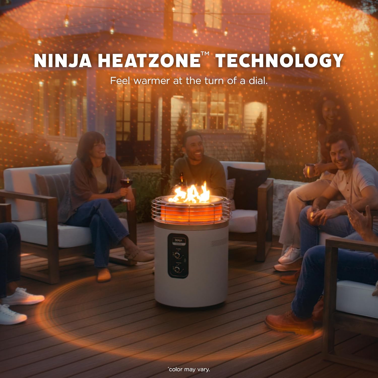 Ninja Fireside360™ Outdoor Heater & Fire Pit | 3 Modes: Flame, Heat, Flame & Heat | Portable for Patio, Deck, Camping, Beach | Easy Control Smokeless Flames | Push to Start Ignition | Stone | OF101ST
