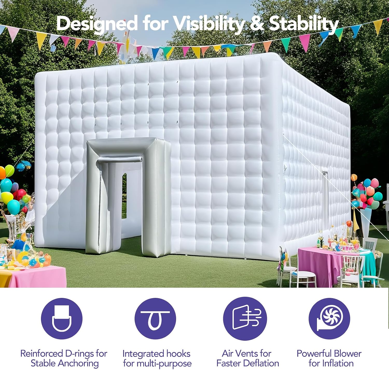 Giant 30x20x13' Inflatable Nightclub with Blower, Inflatable Outdoor Party Tent for Parties, Corporate Events, Festivals, and Special Gatherings - White