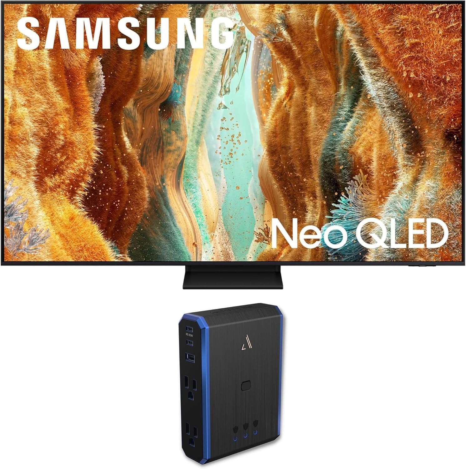 Samsung QN85QN70FAFXZA 85 Inch Neo QLED 4K Smart TV with an Austere 5S-PS4-US1 4-Outlet Power with Omniport USB (2025)