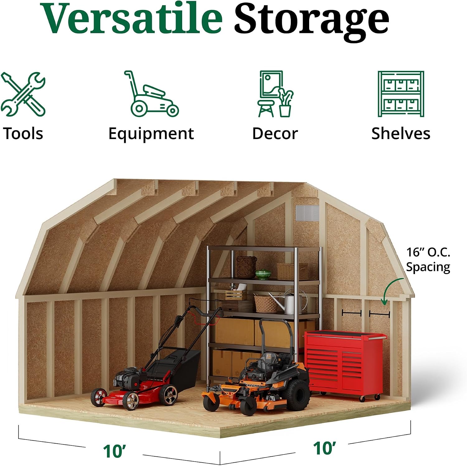 Little Cottage Co. 10x10 Classic Gambrel Barn with 4 ft. Sidewalls with Floor, Outdoor Wood Storage Shed Do-It-Yourself Precut Kit