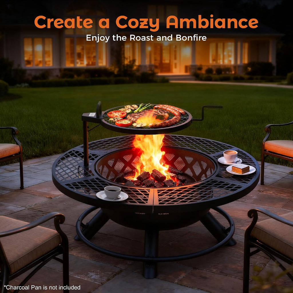 BALI OUTDOORS Fire Pit with Poker, 40 inch Outdoor Fire Pit Patio, Wood Burning Firepits for Outside with Grill