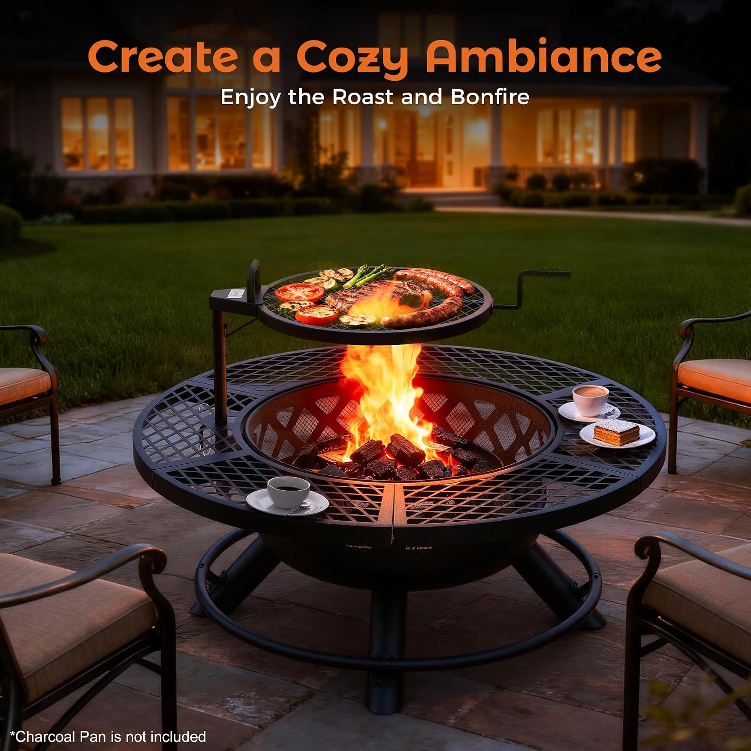 BALI OUTDOORS Fire Pit with Poker, 40 inch Outdoor Fire Pit Patio, Wood Burning Firepits for Outside with Grill