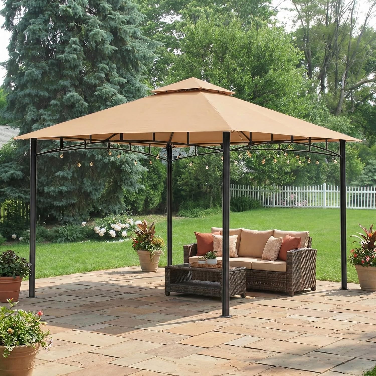 Garden Winds Reinforced RipLock 350 Replacement Canopy Top Cover Compatible with BC Metal 10' x 10' Gazebo Model KGS286YU – Beige