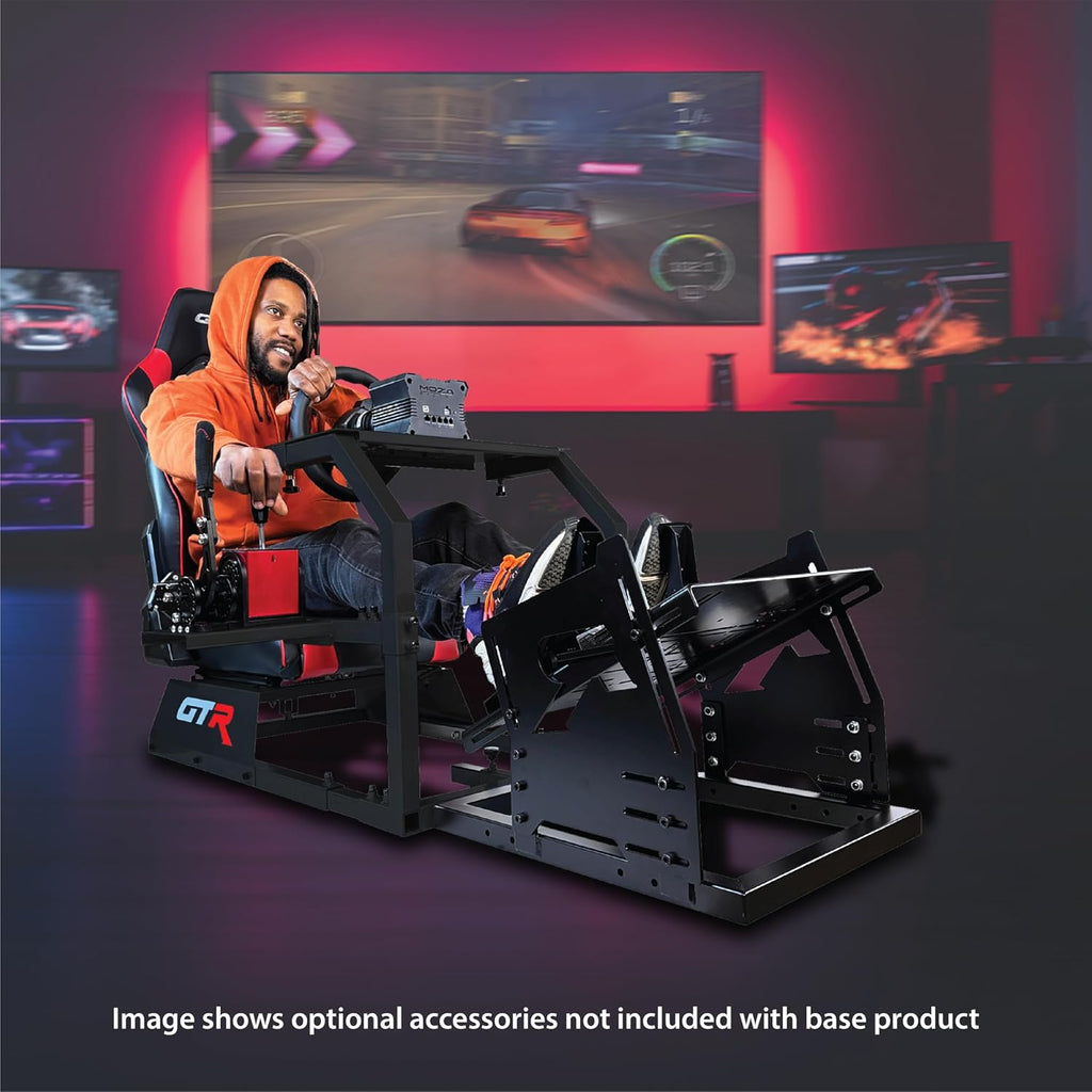 GTR Simulator GTA Model Racing Simulator Cockpit – Majestic Black Frame with Adjustable Black Leatherette Seat | Driving Gaming Chair for PC, Xbox, PS5 | Compatible with Logitech, Fanatec, Moza