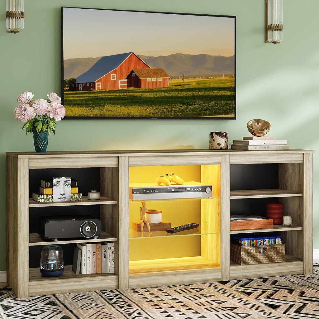 WLIVE Modern TV Stand for 65 Inch TV, Entertainment Center with Adjustable Open Shelves & RGB LED Lights, Sturdy Media Console for Living Room, Bedroom,Gaming(Gray Oak)